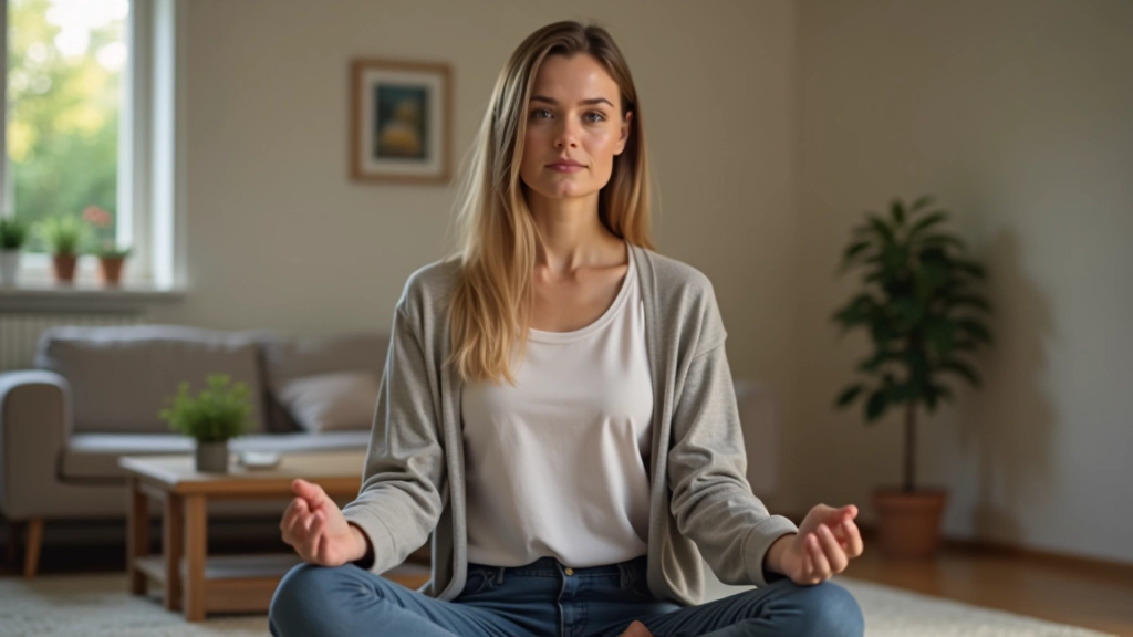 Persoon zit in meditatieve houding in een rustige ruimte, moment van innerlijke rust en concentratie