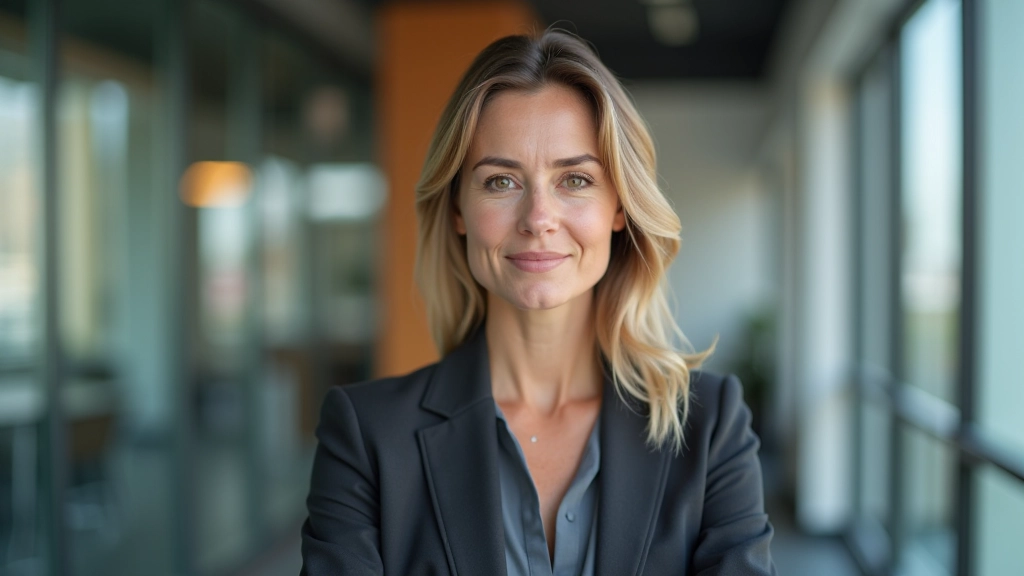 Vrouw in gesprek met aandachtige gezichtsuitdrukking en open lichaamshouding in kantoor